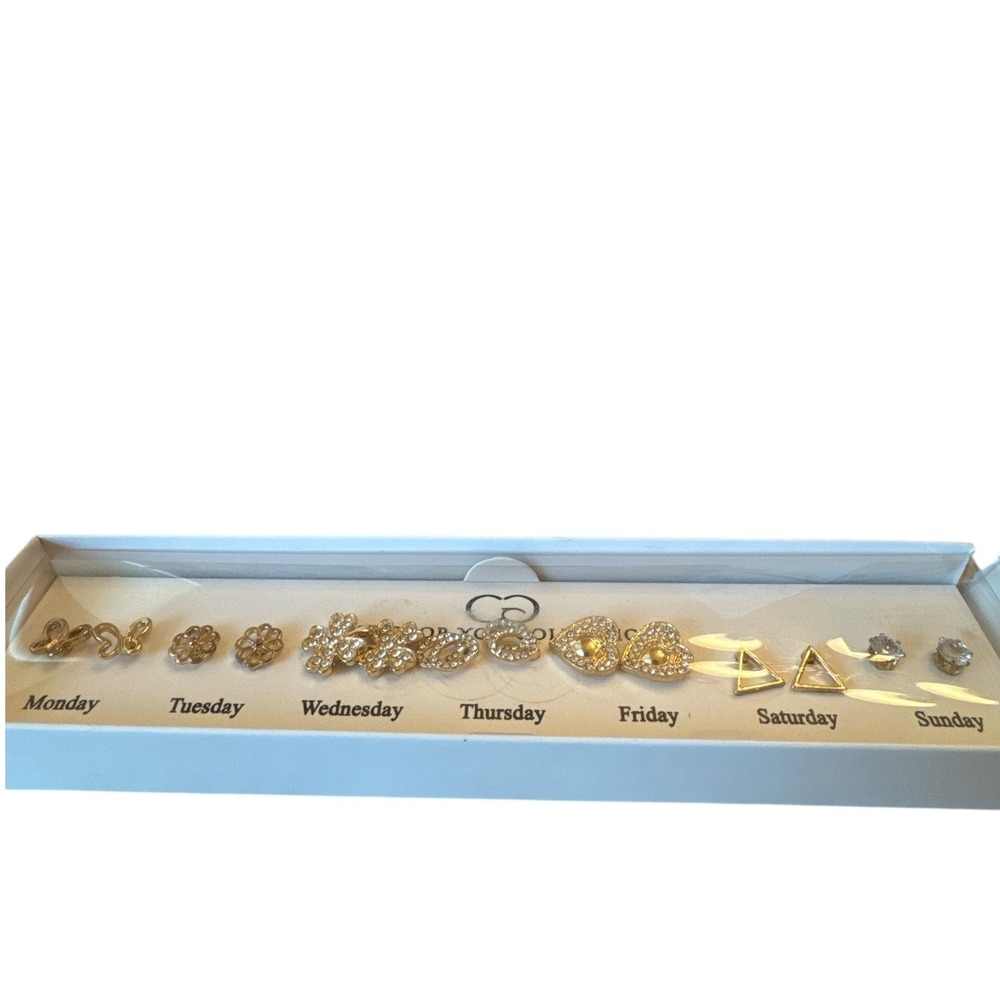 Couture Gems 7-Pair Gold-Tone Cubic Zirconia Stud Earrings Set Daily Wear NWB